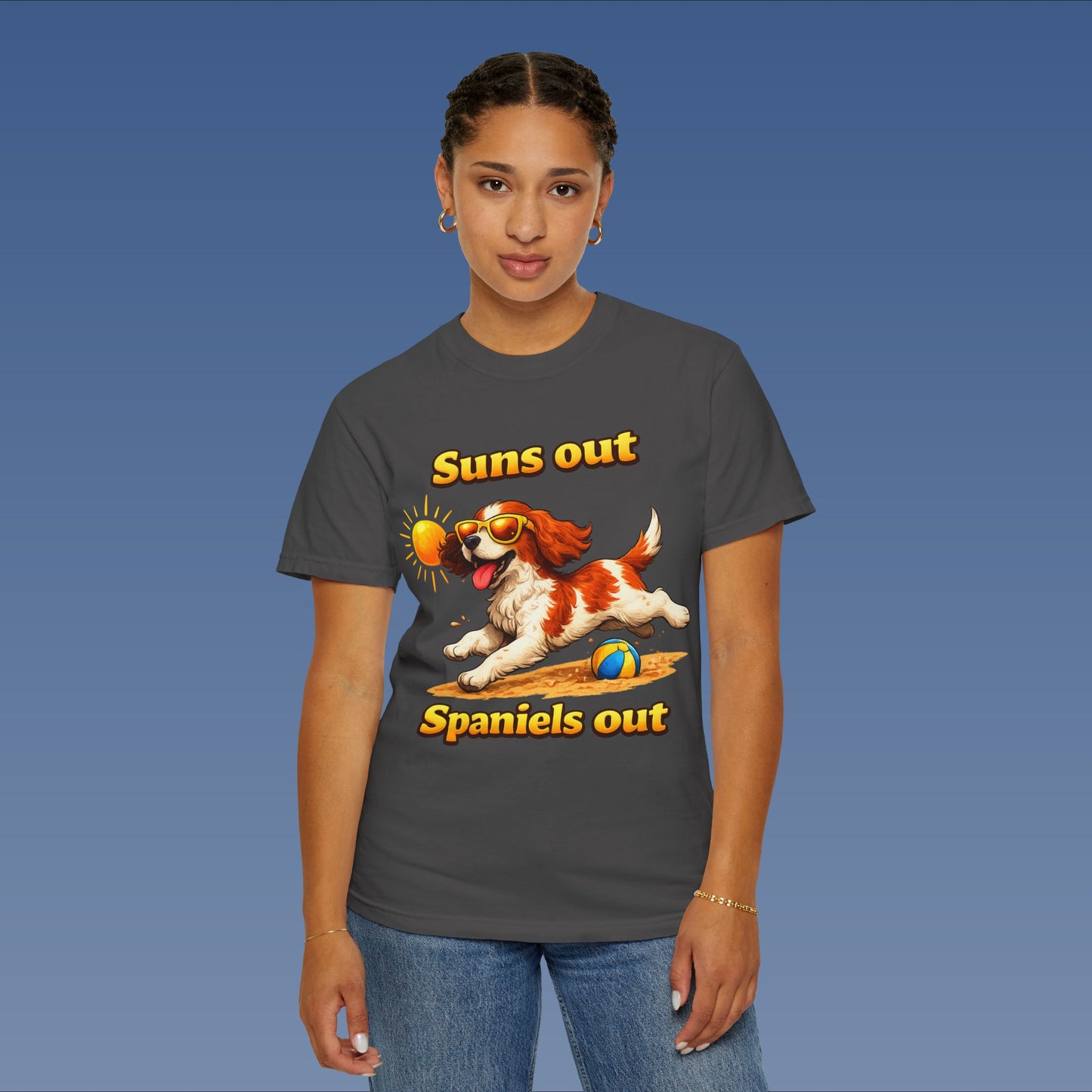 Suns Out Spaniels Out - White and Gold
